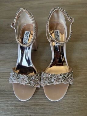 Badgley Mischka Blush Embellished Block Heel Sandals